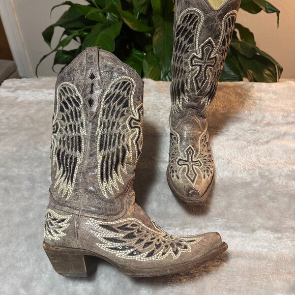 Corral Women's Cowgirl Boots, Wing and Cross Design Size 6.5M - Picture 2 of 10